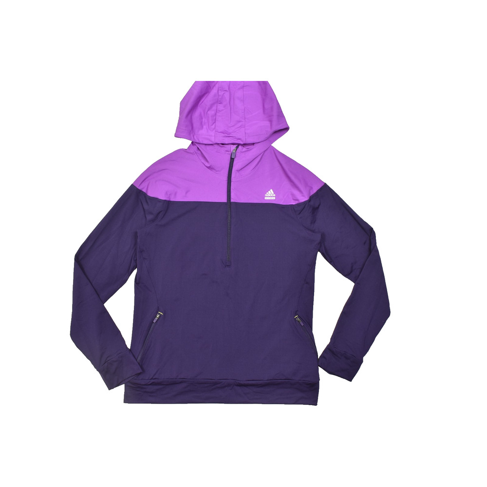 Adidas Women Hoodie Jacket Size L 1/4 Zip Athletic Zip Pockets Clima 365 Purple